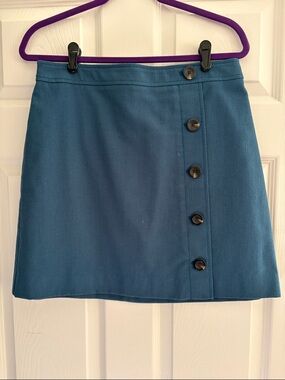 Ann Taylor Teal Button-Front Mini Skirt